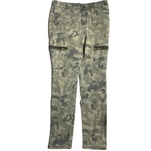 Gianni Bini Camo Pants Olive Green Women Size M — Cargo, Skinny, Zipper Pockets